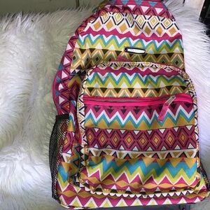 Colorful Geometric double handle rolling Backpack preowned